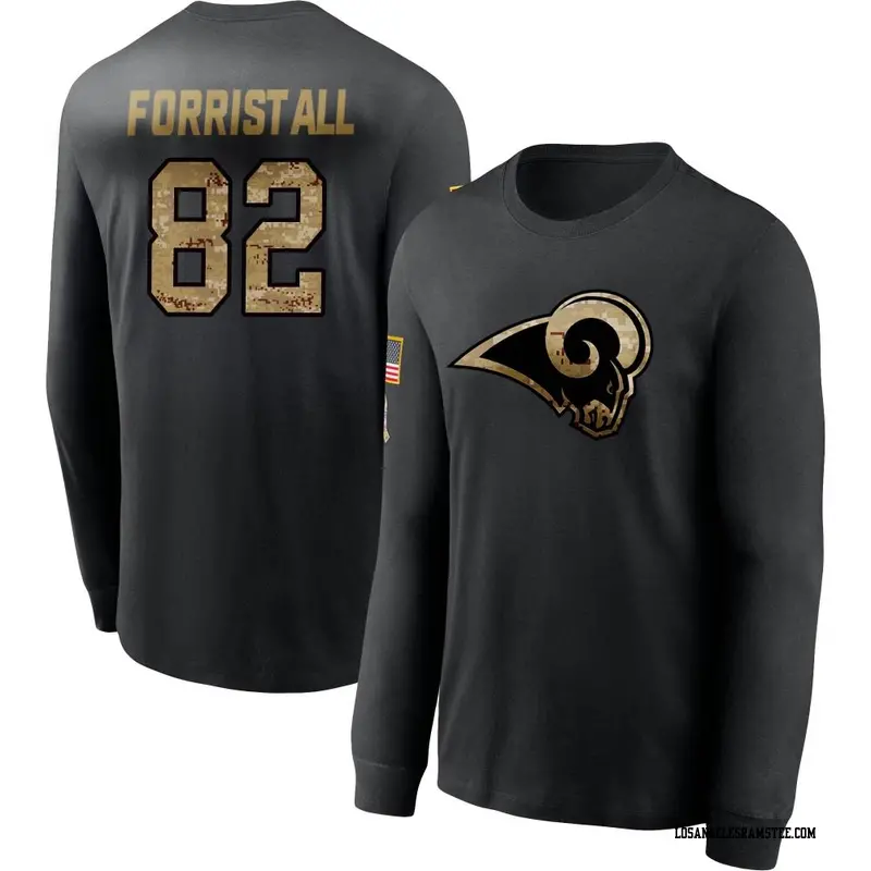 Men's Los Angeles Rams ＃82 Miller Forristall Black 2020 Salute To Service Sideline Performance Long Sleeve T-Shirt