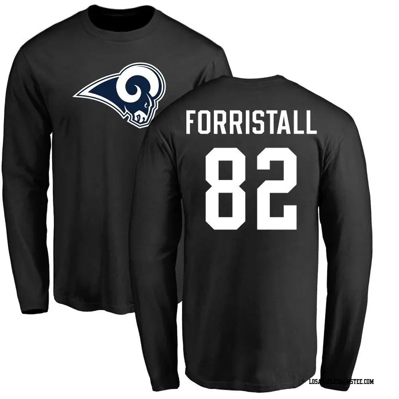 Men's Los Angeles Rams ＃82 Miller Forristall Black Name & Number Logo Long Sleeve T-Shirt