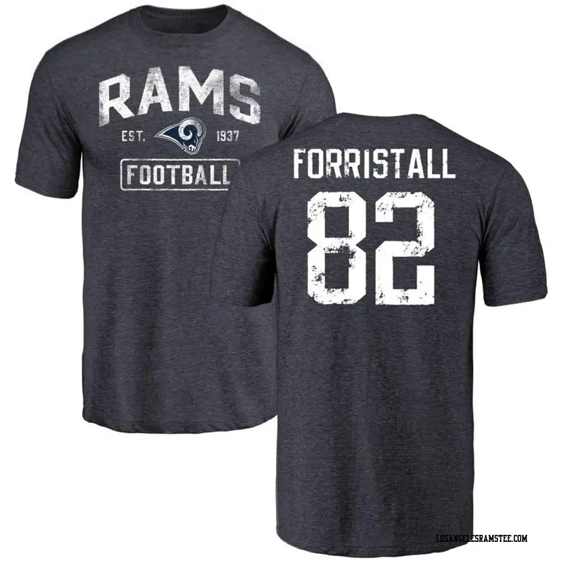 Men's Los Angeles Rams ＃82 Miller Forristall Navy Distressed Name & Number T-Shirt