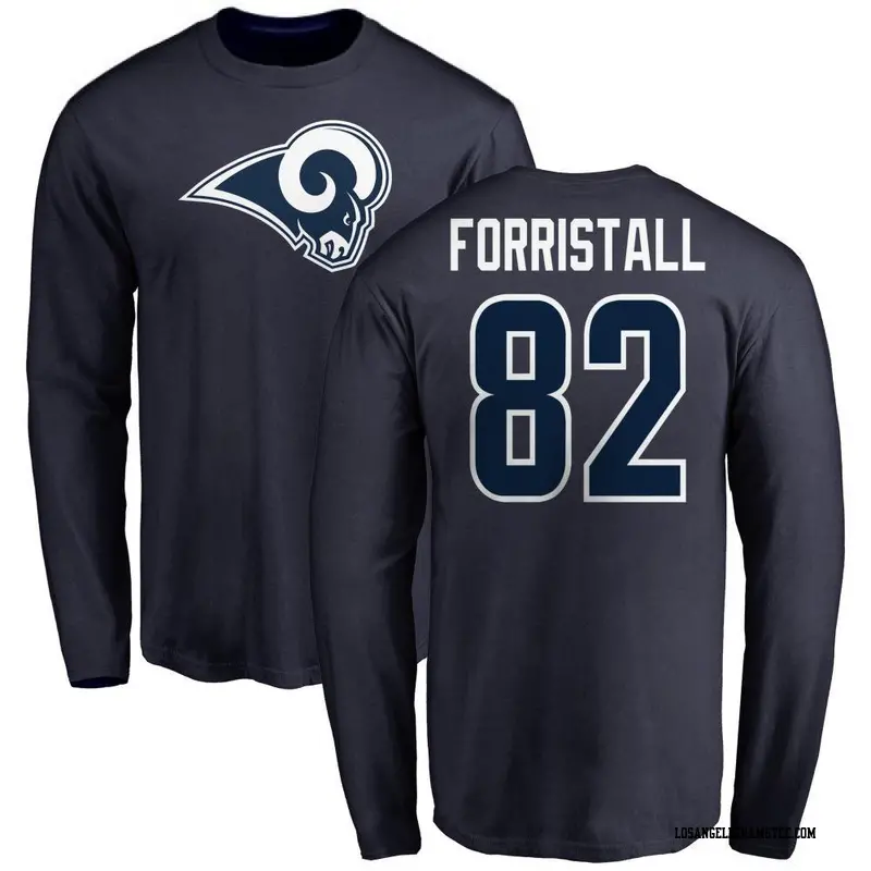 Men's Los Angeles Rams ＃82 Miller Forristall Navy Name & Number Logo Long Sleeve T-Shirt