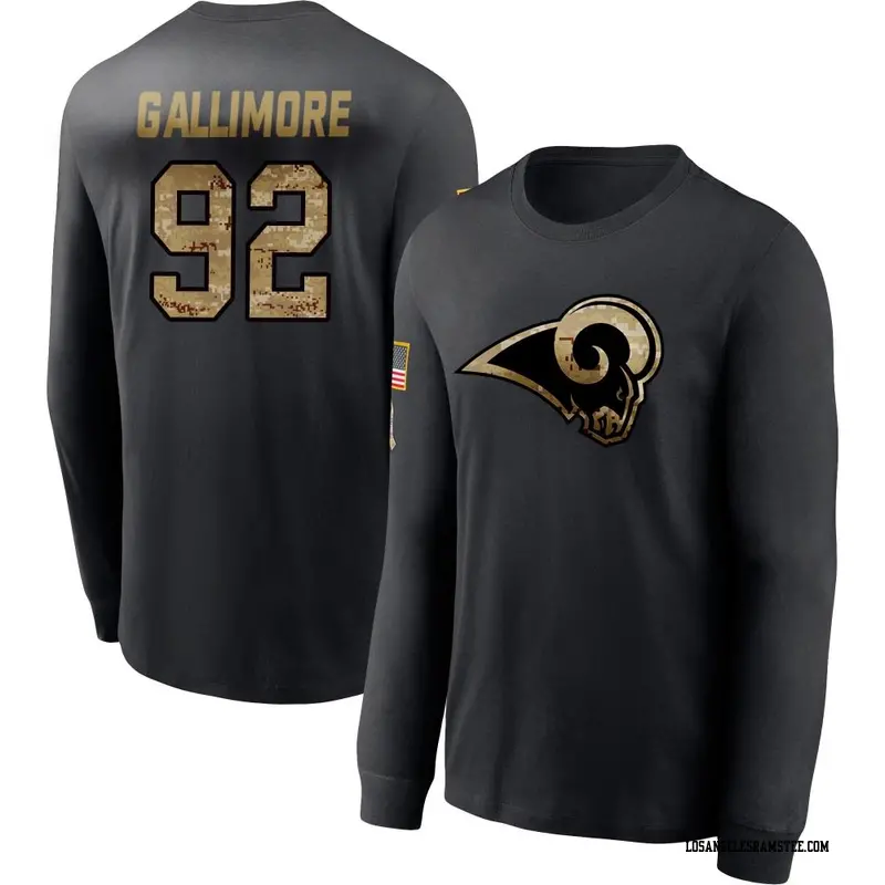 Men's Los Angeles Rams ＃92 Neville Gallimore Black 2020 Salute To Service Sideline Performance Long Sleeve T-Shirt