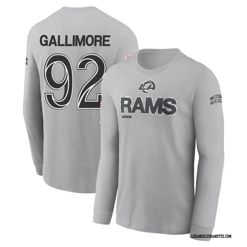 Men's Los Angeles Rams ＃92 Neville Gallimore Gray 2024 Salute to Service Long Sleeve T-Shirt