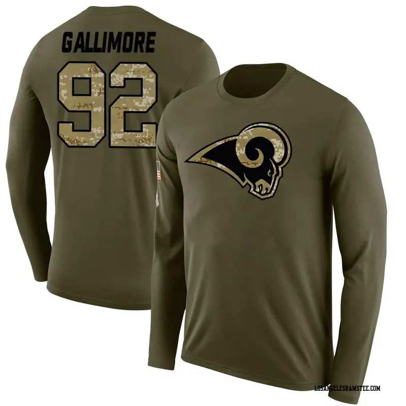 Men's Los Angeles Rams ＃92 Neville Gallimore Olive Salute to Service Sideline Long Sleeve T-Shirt