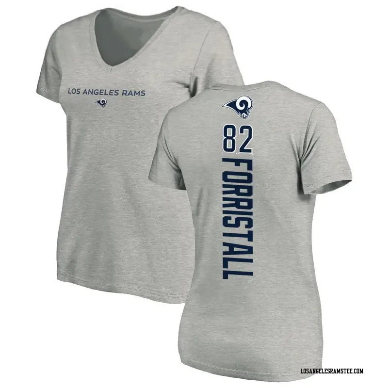 Women's Los Angeles Rams ＃82 Miller Forristall Ash Backer V-Neck T-Shirt