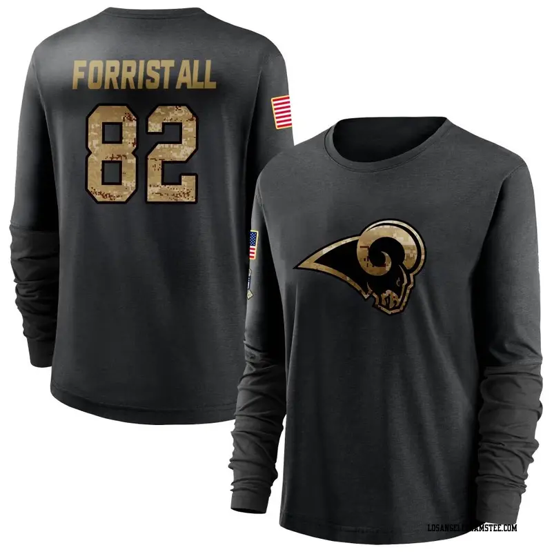 Women's Los Angeles Rams ＃82 Miller Forristall Black 2020 Salute To Service Sideline Performance Long Sleeve T-Shirt