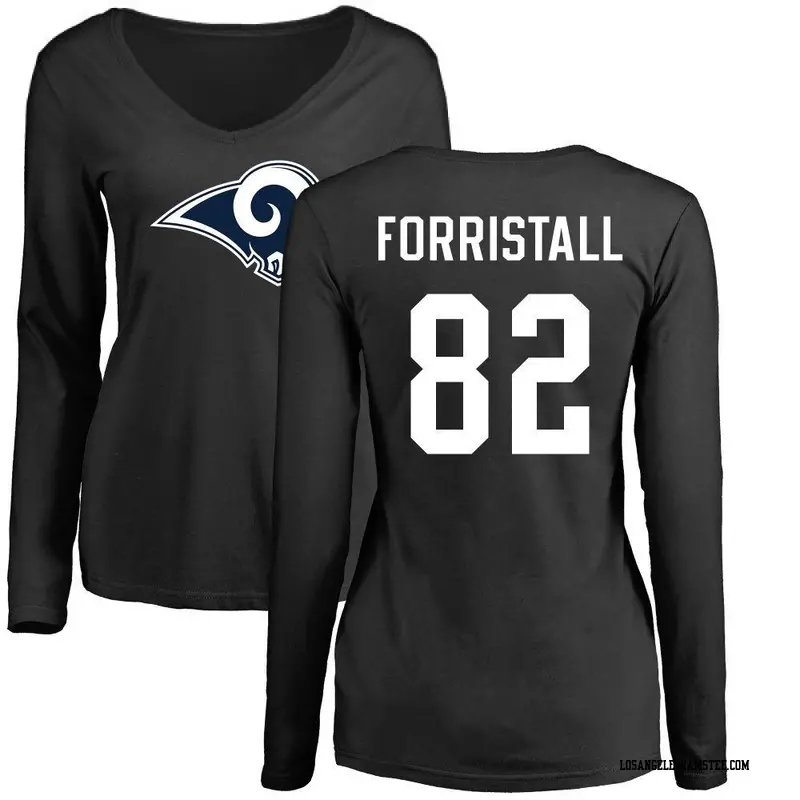 Women's Los Angeles Rams ＃82 Miller Forristall Black Name & Number Logo Slim Fit Long Sleeve T-Shirt