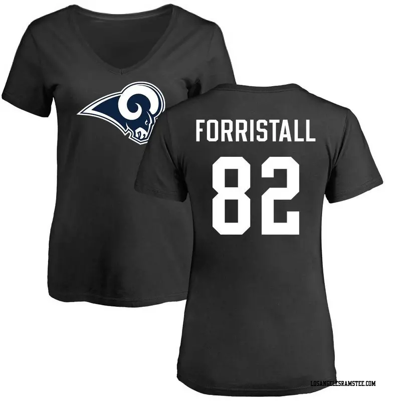 Women's Los Angeles Rams ＃82 Miller Forristall Black Name & Number Logo Slim Fit T-Shirt