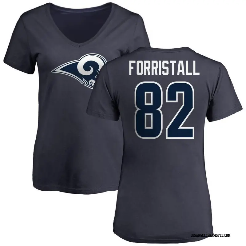 Women's Los Angeles Rams ＃82 Miller Forristall Navy Name & Number Logo Slim Fit T-Shirt