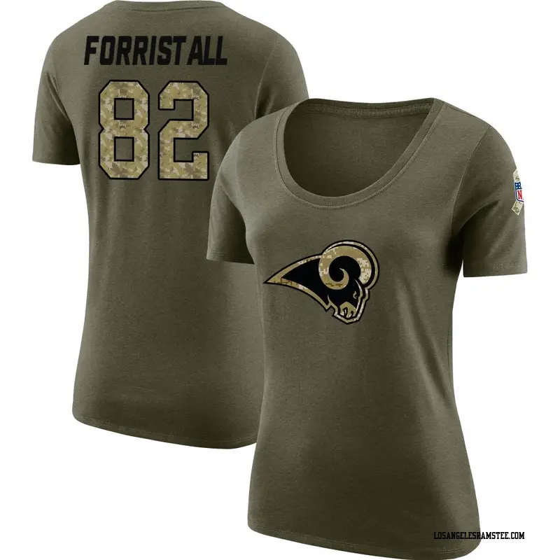 Women's Los Angeles Rams ＃82 Miller Forristall Olive Salute to Service Scoop Neck T-Shirt