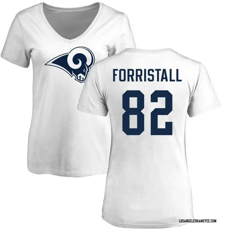 Women's Los Angeles Rams ＃82 Miller Forristall White Name & Number Logo Slim Fit T-Shirt