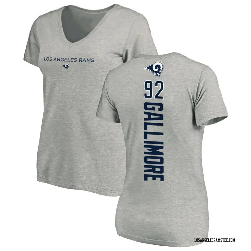 Women's Los Angeles Rams ＃92 Neville Gallimore Ash Backer V-Neck T-Shirt