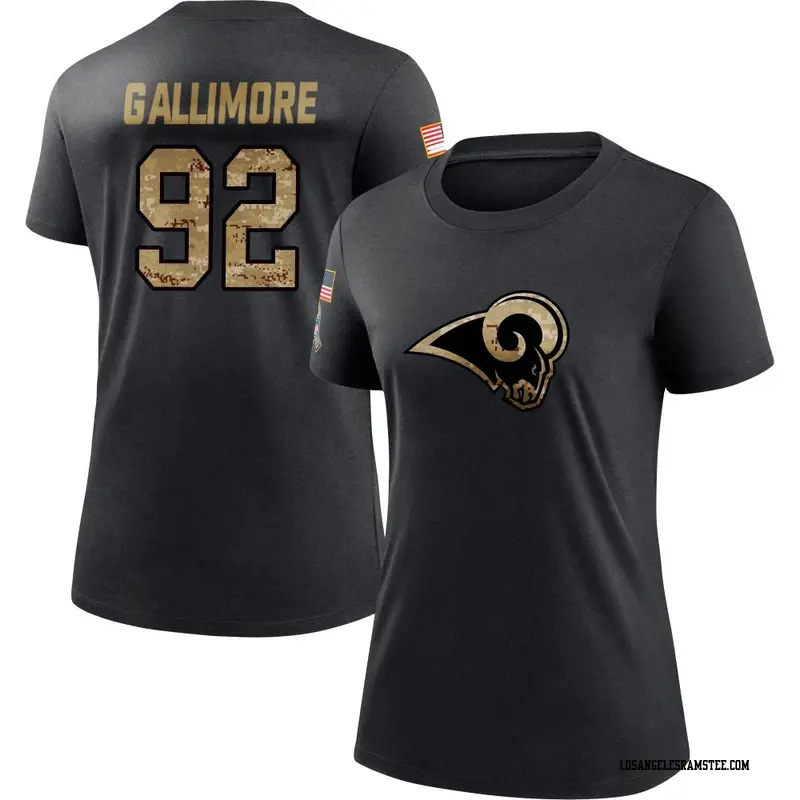 Women's Los Angeles Rams ＃92 Neville Gallimore Black 2020 Salute To Service Performance T-Shirt