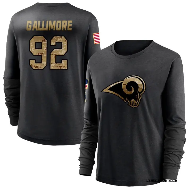 Women's Los Angeles Rams ＃92 Neville Gallimore Black 2020 Salute To Service Sideline Performance Long Sleeve T-Shirt