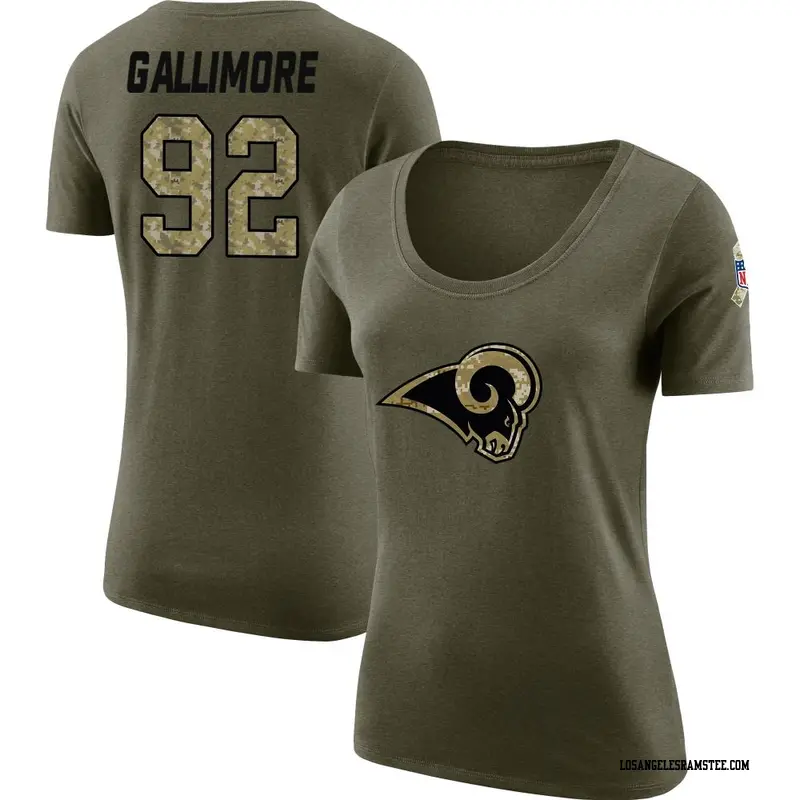 Women's Los Angeles Rams ＃92 Neville Gallimore Olive Salute to Service Scoop Neck T-Shirt