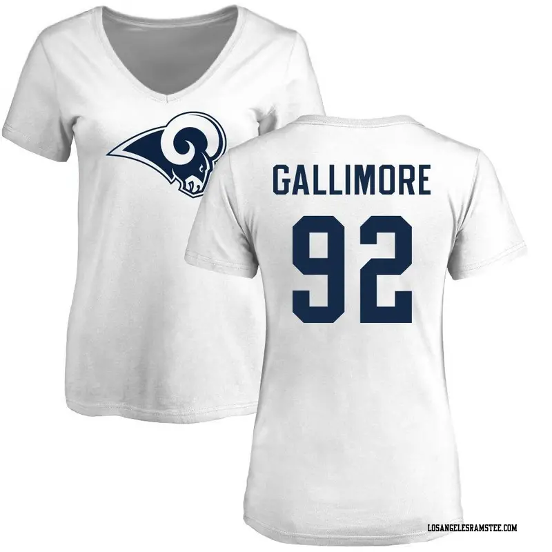 Women's Los Angeles Rams ＃92 Neville Gallimore White Name & Number Logo Slim Fit T-Shirt